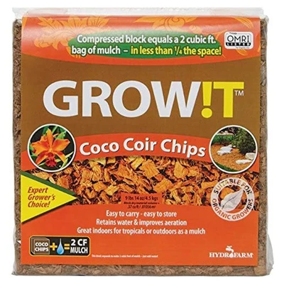 Hydrofarm GROW!T JSCC2 Organic Coco Coir Indoor Tropical Flower Plant Planting And Outdoor Decorative Mulch Chips, 2 Cubic Feet 3 Hydrofarm GROW!T JSCC2 Organic Coco Coir Indoor Tropical Flower Plant Planting And Outdoor Decorative Mulch Chips, 2 Cubic Feet