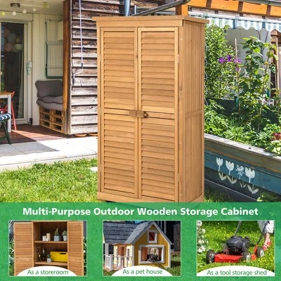 Costway Outdoor Fir Wood Storage Shed Garden Tool Cabinet Locker Tall Vertical Organizer 4 Costway Outdoor Fir Wood Storage Shed Garden Tool Cabinet Locker Tall Vertical Organizer - Image 2