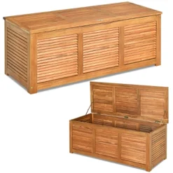 Costway 47 Gallon Deck Storage Acacia Wood Organization Toys Cushions Tools -Landscape Zone GUEST b49bc373 759c 4ba1 b924 3375cc93f762