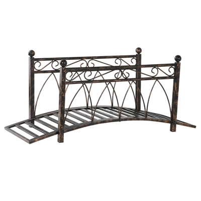 Outsunny 3.3' Metal Arch Zen Garden Bridge With Safety Siderails, Decorative Footbridge, Delicate Scrollwork & Corner Spheres For Stream, Black 5 Outsunny 3.3' Metal Arch Zen Garden Bridge With Safety Siderails, Decorative Footbridge, Delicate Scrollwork & Corner Spheres For Stream, Black - Image 3