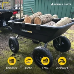 Gorilla Carts 1500 Pound Capacity Super Heavy Duty Poly Yard Garden Steel Dump Utility Wheelbarrow Wagon Cart With 2 In 1 Towing ATV Handle, Black -Landscape Zone GUEST ba768f08 147d 476f 8e3a 9a9a5dec40fa