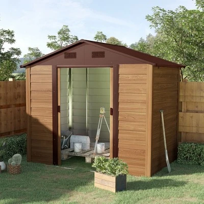Outsunny 8' X 6' Metal Outdoor Storage Shed With Double Doors And Four Ventilation For Patio Furniture, Garden Tools, Backyard Lawn, Brown 3 Outsunny 8' X 6' Metal Outdoor Storage Shed With Double Doors And Four Ventilation For Patio Furniture, Garden Tools, Backyard Lawn, Brown