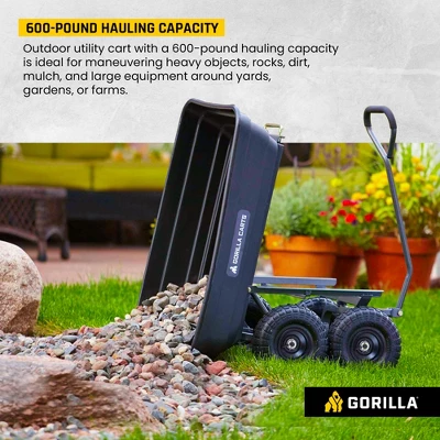 Gorilla Carts 600 Pound Capacity Heavy Duty Poly Garden Landscape Outdoor Yard Hauling Utility Wagon Dump Cart With 10 Inch Pneumatic Tires, Black 5 Gorilla Carts 600 Pound Capacity Heavy Duty Poly Garden Landscape Outdoor Yard Hauling Utility Wagon Dump Cart With 10 Inch Pneumatic Tires, Black - Image 3
