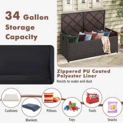 Costway 34 Gallon Patio Wicker Storage Deck Box W/Cushion Off White Backyard -Landscape Zone GUEST be03e013 d5e9 43c6 baef 746f67e07038