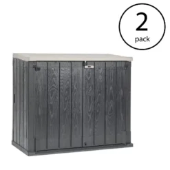 Toomax Storer Plus XL 44 Cubic Foot Resin Weather Resistant Outdoor Horizontal Storage Shed Cabinet For Trash Cans And Yard Tools (2 Pack)