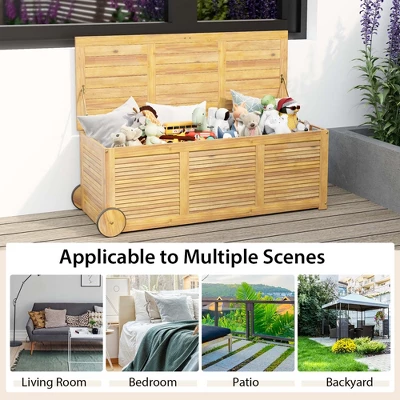 Costway 48 Gallon Acacia Wooden Patio Storage Deck Box Outdoor Storage Box With Wheels 7 Costway 48 Gallon Acacia Wooden Patio Storage Deck Box Outdoor Storage Box With Wheels - Image 5