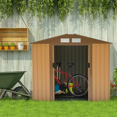 Outsunny 7' X 4' Steel Storage Shed Organizer, Garden Tool House With 4 Vents And 2 Easy Sliding Doors For Backyard, Patio, Lawn 4 Outsunny 7' X 4' Steel Storage Shed Organizer, Garden Tool House With 4 Vents And 2 Easy Sliding Doors For Backyard, Patio, Lawn - Image 2