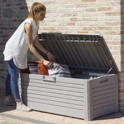 Toomax Florida UV Resistant Lockable Deck Storage Box Bench For Outdoor Pool Patio Garden Furniture & Indoor Toy Bin Container, 145 Gallon (Warm Grey) -Landscape Zone GUEST c913abbe d738 4fa0 869c 190cad1c6cb0