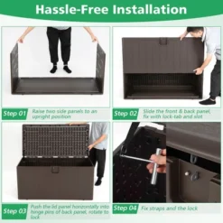 Costway 105 Gallon Outdoor Resin Deck Box All Weather Lockable Storage Container Brown -Landscape Zone GUEST cb321811 6ff7 4ddb b315 8dd7249f2fa1