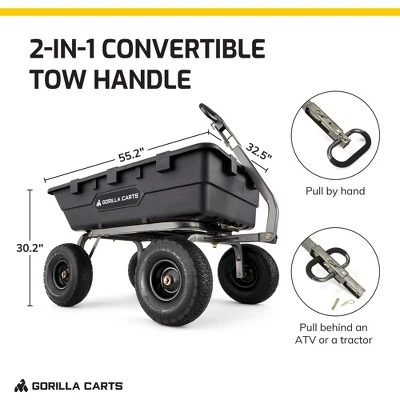 Gorilla Carts 1500 Pound Capacity Heavy Duty Poly Yard Garden Steel Dump Utility Wheelbarrow Wagon Cart With 2 In 1 Towing ATV Handle, Black 4 Gorilla Carts 1500 Pound Capacity Heavy Duty Poly Yard Garden Steel Dump Utility Wheelbarrow Wagon Cart With 2 In 1 Towing ATV Handle, Black - Image 2