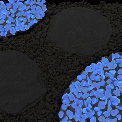 Solar Garden Stones - 500-Pack Glow In The Dark Pathway Pebble Lights - Decorative Glowing Rocks For Flowerbeds And Walkways By Pure Garden (Blue) 4 Solar Garden Stones - 500-Pack Glow In The Dark Pathway Pebble Lights - Decorative Glowing Rocks For Flowerbeds And Walkways By Pure Garden (Blue) - Image 2