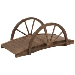 Outsunny 3.3ft Wooden Garden Bridge Arc Footbridge With Half-Wheel Style Railings & Solid Fir Construction, Stained Wood -Landscape Zone GUEST cec780b2 84ec 4191 a138 27b6d28eeb37