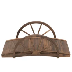 Outsunny 3.3ft Wooden Garden Bridge Arc Footbridge With Half-Wheel Style Railings & Solid Fir Construction, Stained Wood -Landscape Zone GUEST d3810bcc b862 413f a593 ea01fc934af3