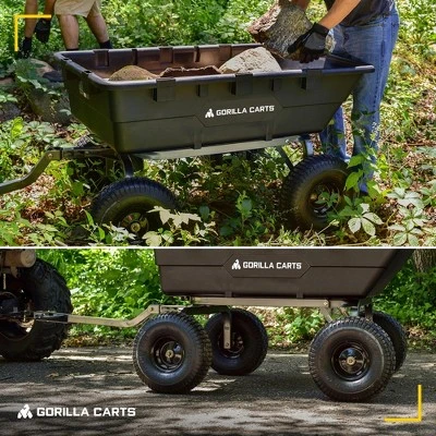 Gorilla Carts 1500 Pound Capacity Heavy Duty Poly Yard Garden Steel Dump Utility Wheelbarrow Wagon Cart With 2 In 1 Towing ATV Handle, Black 6 Gorilla Carts 1500 Pound Capacity Heavy Duty Poly Yard Garden Steel Dump Utility Wheelbarrow Wagon Cart With 2 In 1 Towing ATV Handle, Black - Image 4