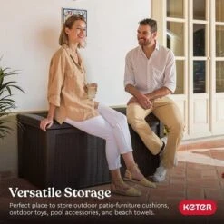 Keter Borneo 110-Gallon Multipurpose Resin Deck Storage Bin Organizing Rattan Wicker Container