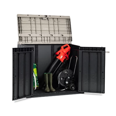 Toomax Stora Way All-Weather Outdoor Horizontal 4.25' X 2.5' Storage Shed Cabinet For Trash Cans, Garden Tools, And Yard Equipment, Taupe Gray/Brown 4 Toomax Stora Way All-Weather Outdoor Horizontal 4.25' X 2.5' Storage Shed Cabinet For Trash Cans, Garden Tools, And Yard Equipment, Taupe Gray/Brown - Image 2