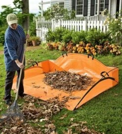 Plow & Hearth - EZ Outdoor Leaf Hauler With Handles For Outdoor Leaf Clean Up, 4'L X 6'W