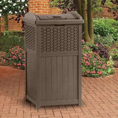 Suncast Trash Hideaway Outdoor Garbage & Outdoor Patio Storage Deck Box, Brown 4 Suncast Trash Hideaway Outdoor Garbage & Outdoor Patio Storage Deck Box, Brown - Image 2