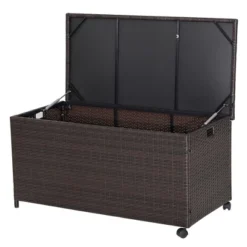 Costway 50 Gallon Patio Rattan Wicker Storage Deck Box Container Wheels W/Liner -Landscape Zone GUEST f88ad74f da1f 4198 a42d 715990aad3c7