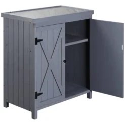 Outsunny Garden Storage Cabinet, Outdoor Tool Shed With Galvanized Top And Two Shelves For Yard Tools Or Pool Accessories -Landscape Zone GUEST fcd3080c eeb3 45d0 a643 3185c66930f2